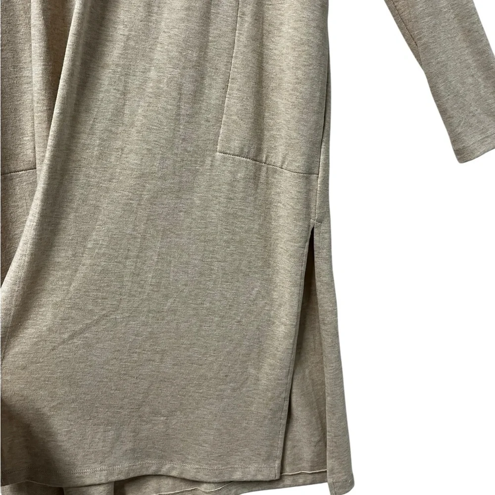 Karen Kane Oat Long Open Front Cardigan Sweater Side Slits Pockets Womens L